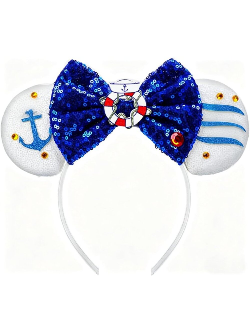 Women Blue Seaman Sequin Bow Mickey Mouse Hair Headband for Cosplay